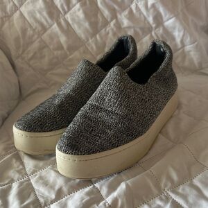 Vince Gray Knit Slip-On Platform Sneakers with Cream Sole